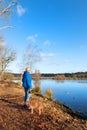 Man and dog in nature in Dutch Leersummer veld Royalty Free Stock Photo