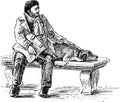 Man with a dog on a park bench