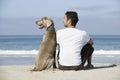 Man And Dog Sitting On Beach Royalty Free Stock Photo