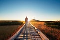 Man with dog on the trip in the mountains Royalty Free Stock Photo