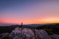 Man and dog view Mediterranean in Corsica at sunrise Royalty Free Stock Photo