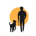 Man and dog walking back view Royalty Free Stock Photo