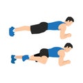 Man doing Abdominal exercise position introduction with Plank Knee to Elbow in 2 step for guide