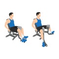 Man doing Adductor. Adduction inner thigh machine exercise