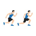 Man doing Alternating lunge jump exercise. Flat vector