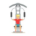 Man Doing Arms Exercise With Equipment And Weight , Member Of The Fitness Club Working Out And Exercising In Trendy