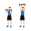 Man doing Arnold press exercise. Flat vector Royalty Free Stock Photo