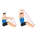 Man doing banded or resistance band seated overhead pull exercise