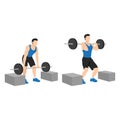 Man doing barbell cleans or box cleans or block cleans exercise