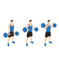 Man doing Barbell drag bicep curls exercise. 21 bicep exercise.