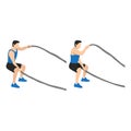 Man doing battle rope squatting alternating waves