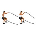 Man doing battle rope squatting alternating waves