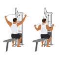 Man doing Behind the neck lat pulldown flat vector illustration