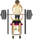 Man doing bench press using barbell with trainer help vector icon isolated on white Royalty Free Stock Photo