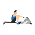 Man doing cardio. Rowing machine Royalty Free Stock Photo