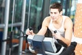 Man doing cardio training on machine Royalty Free Stock Photo