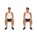 Man doing chair seated neck turns or head rotations. Neck rotation exercise. Turning head left and right. Healthy activity, office