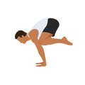 Man doing crane pose - Bakasana Yoga pose. Man workout fitness