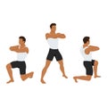 Man doing 90 degree turning lunge or rotation lunges exercise