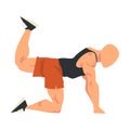 Man Doing Donkey Kicks Exercise, Side View of Male Athlete Doing Sports for Fit Body, Buttock Workout Vector