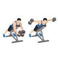 Man doing Dumbbell bent over chest supported reverse flyes Royalty Free Stock Photo