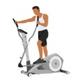 Man doing elliptical Machine exercise flat vector