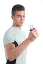 Man doing exercises with a hand grip