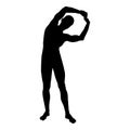 Man doing exercises tilts to the side Sport action male Workout silhouette yoga front view icon black color illustration Royalty Free Stock Photo