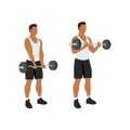 Man doing ez barbell curl. Flat vector