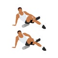Man doing Foam roller flutes. butt stretch exercise. Royalty Free Stock Photo