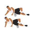 Man doing Foam roller outer thighs stretch exercise. Royalty Free Stock Photo