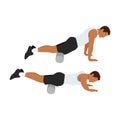 Man doing Foam roller quadriceps stretch exercise.