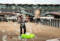 Man doing giant soap bubbles