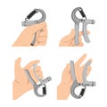 Man doing hand grip with grip strengthener exercise set