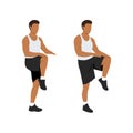 Man doing High knees. Front knee lifts. Run. and Jog on the spot exercise