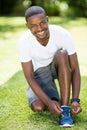 Man is doing his laces Royalty Free Stock Photo