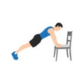 Man doing Incline plank on chair exercise. Flat vector illustration