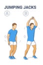 Man Doing Jumping Jacks Home Workout Exercise Diagram. Athletic Guy Star Jumps Fitness Illustration.