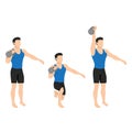 Man doing kettlebell offset reverse lunge and press exercise Royalty Free Stock Photo