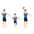 Man doing kettlebell offset reverse lunge and press exercise