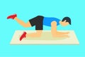 Man doing leg stretching exercise for thigh muscles vector. Boy doing rainbow exercise for a fit body and hip muscles. Flat boy