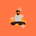 Man doing lotus pose yoga with chakra icons Royalty Free Stock Photo