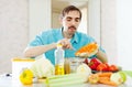 Man doing lunch with vegetables Royalty Free Stock Photo