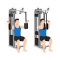 Man doing Machine bent arm chest fly exercise. Butterflies, pec deck, seated machine flyes