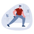 Man is doing morning exercises. Vector illustration in flat style. Royalty Free Stock Photo