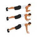 Man doing plank to push ups movement. walking plank up-downs