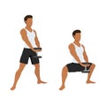 Man doing plie squat exercise with dumbbell