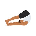 Man doing plow pose halasana exercise. Flat vector illustration Royalty Free Stock Photo