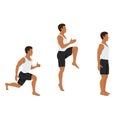 Man doing power lunge exercise. Jump lunges