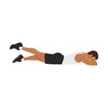 Man doing Prone or lying leg lifts exercise. Flat vector illustration